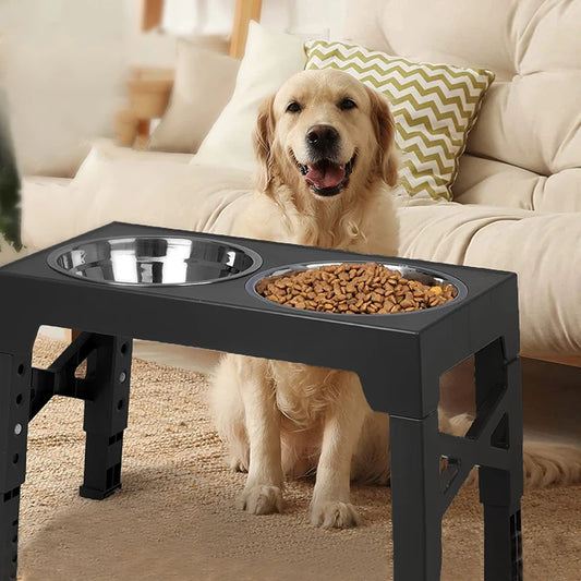 Ciotole Rialzate Regolabili per Cani – Doppia Ciotola in Acciaio Inox con Supporto Ergonomico per Cani di Taglia Piccola, Media e Grande